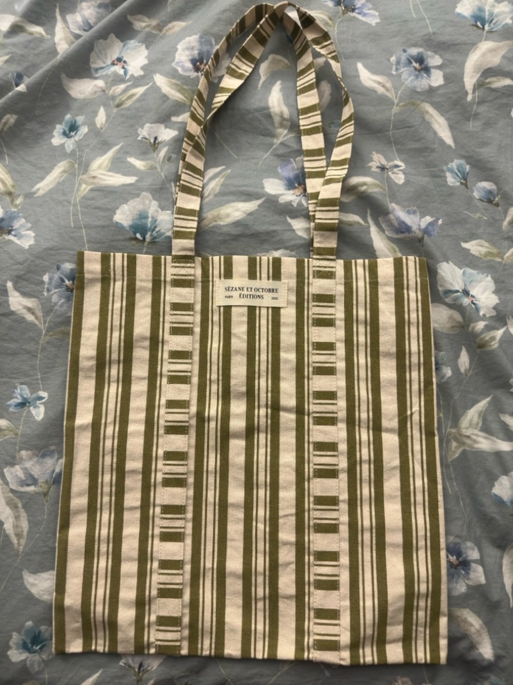 Olive Stripe Canvas Tote Bag